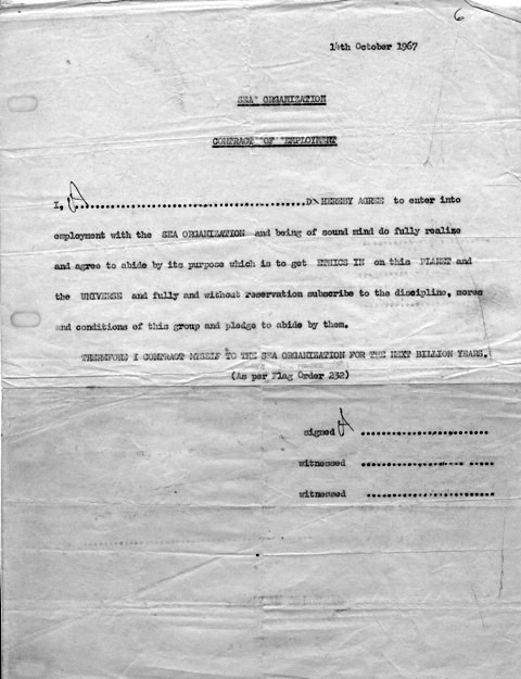 1967 Sea Org contract of employment