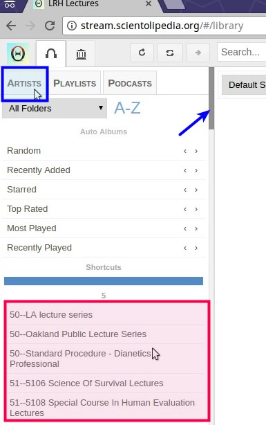 When the page loads, ARTISTS is selected by default.  The library of lecture sets appears below.