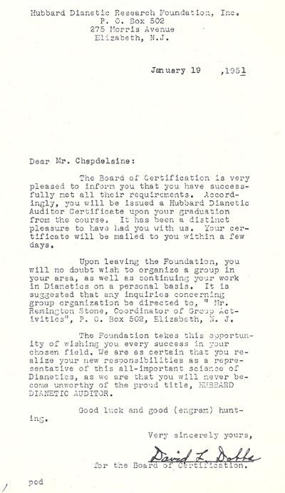 Perry's January, 1951, letter from the Foundation