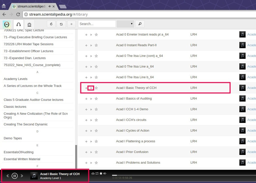 Double Click a lecture to play it.  Or click on the PLAY button above the file icon.